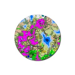 Painting Map Pink Green Blue Street Rubber Round Coaster (4 Pack) 