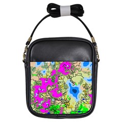 Painting Map Pink Green Blue Street Girls Sling Bags