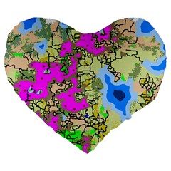 Painting Map Pink Green Blue Street Large 19  Premium Flano Heart Shape Cushions