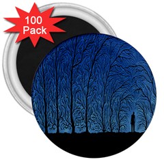 Forest Tree Night Blue Black Man 3  Magnets (100 Pack)