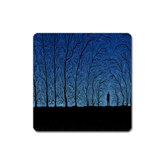 Forest Tree Night Blue Black Man Square Magnet