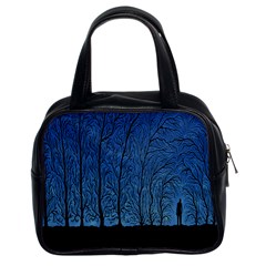 Forest Tree Night Blue Black Man Classic Handbags (2 Sides)