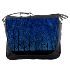 Forest Tree Night Blue Black Man Messenger Bags by Mariart