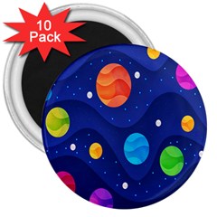 Planet Space Moon Galaxy Sky Blue Polka 3  Magnets (10 Pack) 
