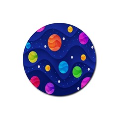 Planet Space Moon Galaxy Sky Blue Polka Rubber Round Coaster (4 Pack) 