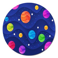 Planet Space Moon Galaxy Sky Blue Polka Magnet 5  (round) by Mariart