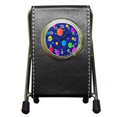 Planet Space Moon Galaxy Sky Blue Polka Pen Holder Desk Clocks by Mariart