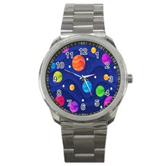 Planet Space Moon Galaxy Sky Blue Polka Sport Metal Watch by Mariart