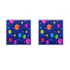 Planet Space Moon Galaxy Sky Blue Polka Cufflinks (square) by Mariart