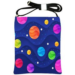 Planet Space Moon Galaxy Sky Blue Polka Shoulder Sling Bags by Mariart