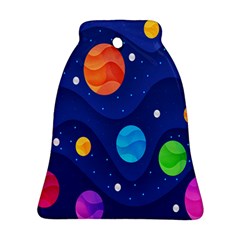 Planet Space Moon Galaxy Sky Blue Polka Ornament (bell) by Mariart