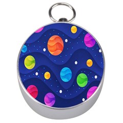 Planet Space Moon Galaxy Sky Blue Polka Silver Compasses