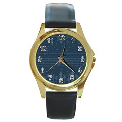 Rain Hill Tree Waves Sky Water Round Gold Metal Watch by Mariart