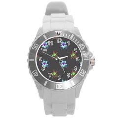 Random Doodle Pattern Star Round Plastic Sport Watch (l)