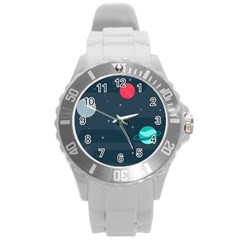 Space Pelanet Galaxy Comet Star Sky Blue Round Plastic Sport Watch (l) by Mariart