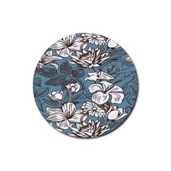 Star Flower Grey Blue Beauty Sexy Rubber Round Coaster (4 Pack) 