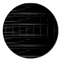 Stripes Black White Minimalist Line Magnet 5  (round) by Mariart