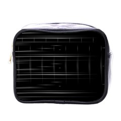 Stripes Black White Minimalist Line Mini Toiletries Bags by Mariart