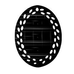 Stripes Black White Minimalist Line Oval Filigree Ornament (two Sides)