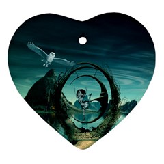 Cute Fairy Dancing On The Moon Heart Ornament (two Sides) by FantasyWorld7