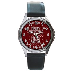 Ugly Christmas Sweater Round Metal Watch by Valentinaart