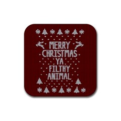 Ugly Christmas Sweater Rubber Coaster (square)  by Valentinaart