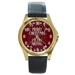 Ugly Christmas Sweater Round Gold Metal Watch