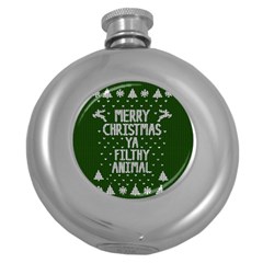 Ugly Christmas Sweater Round Hip Flask (5 Oz) by Valentinaart