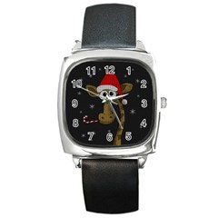 Christmas Giraffe  Square Metal Watch