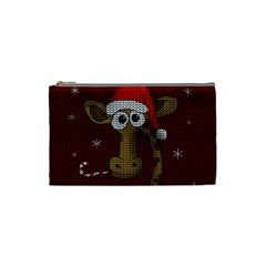 Christmas Giraffe  Cosmetic Bag (small)  by Valentinaart