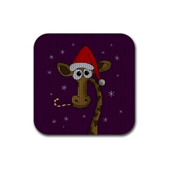 Christmas Giraffe  Rubber Coaster (square)  by Valentinaart