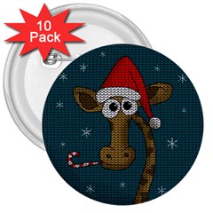 Christmas Giraffe  3  Buttons (10 Pack)  by Valentinaart