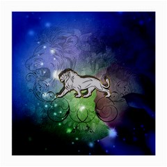 Wonderful Lion Silhouette On Dark Colorful Background Medium Glasses Cloth by FantasyWorld7