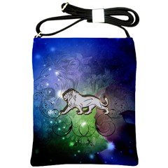 Wonderful Lion Silhouette On Dark Colorful Background Shoulder Sling Bags by FantasyWorld7