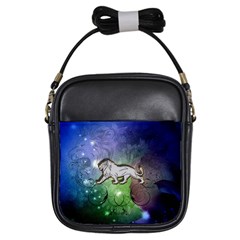 Wonderful Lion Silhouette On Dark Colorful Background Girls Sling Bags by FantasyWorld7