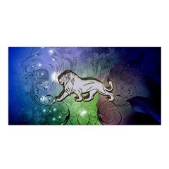 Wonderful Lion Silhouette On Dark Colorful Background Satin Shawl by FantasyWorld7