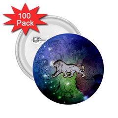 Wonderful Lion Silhouette On Dark Colorful Background 2 25  Buttons (100 Pack)  by FantasyWorld7