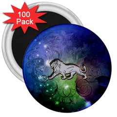 Wonderful Lion Silhouette On Dark Colorful Background 3  Magnets (100 Pack) by FantasyWorld7