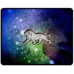Wonderful Lion Silhouette On Dark Colorful Background Fleece Blanket (medium)  by FantasyWorld7