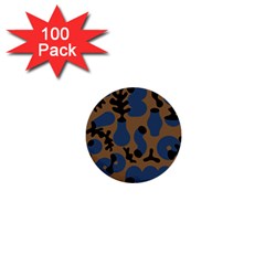 Superfiction Object Blue Black Brown Pattern 1  Mini Buttons (100 Pack)  by Mariart