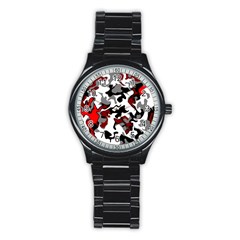 Vector Red Black White Camo Advance Stainless Steel Round Watch by Mariart