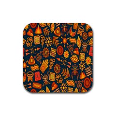 Tribal Ethnic Blue Gold Culture Rubber Square Coaster (4 Pack)  by Mariart