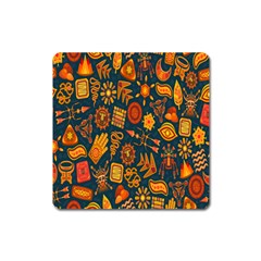 Tribal Ethnic Blue Gold Culture Square Magnet by Mariart