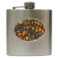 Tribal Ethnic Blue Gold Culture Hip Flask (6 Oz)