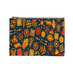 Tribal Ethnic Blue Gold Culture Cosmetic Bag (large)  by Mariart