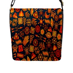 Tribal Ethnic Blue Gold Culture Flap Messenger Bag (l) 