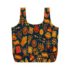 Tribal Ethnic Blue Gold Culture Full Print Recycle Bags (m) 