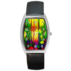 Abstract Vibrant Colour Botany Barrel Style Metal Watch by Celenk