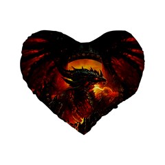 Dragon Legend Art Fire Digital Fantasy Standard 16  Premium Heart Shape Cushions by Celenk