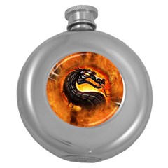 Dragon And Fire Round Hip Flask (5 Oz) by Celenk